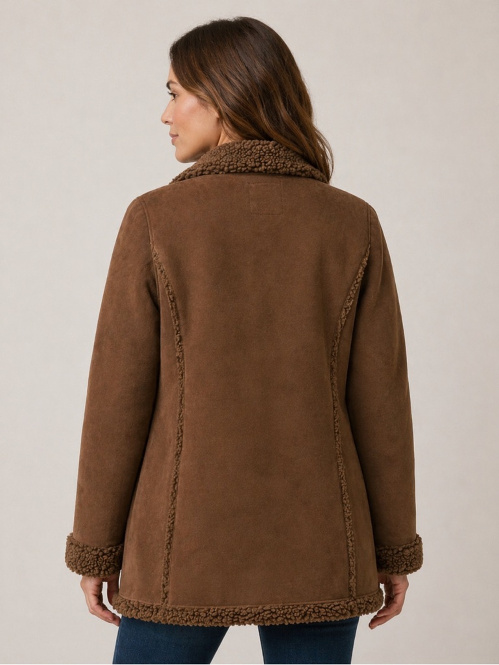 L.L.Bean Women’s Faux Suede Sherpa Chore Jacket — Medium - Picture 2 of 15